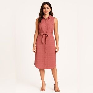 Equipment Femme Tegan Silk Sleeveless Midi Shirt Dress Ditsy Red Floral Medium